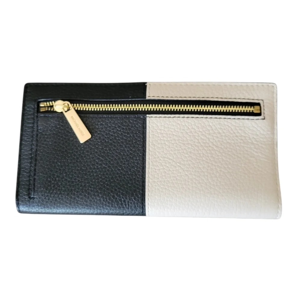 Michael Kors Black and White MK Logo Continental Wallet Leather